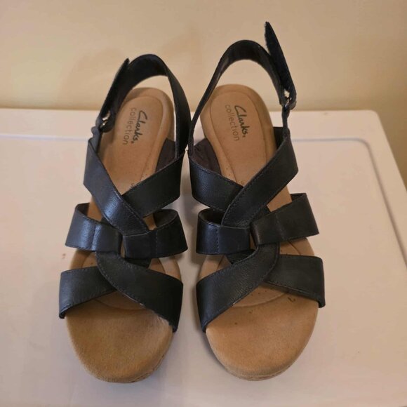 Clarks Collection Blue Wedge Sandals 9M - Picture 1 of 6